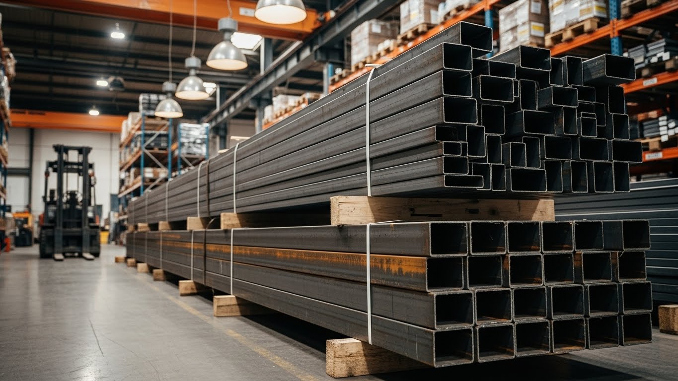 Tel ve çemberlerle bağlanmış standart demir profil paketinin yakın çekim görseli