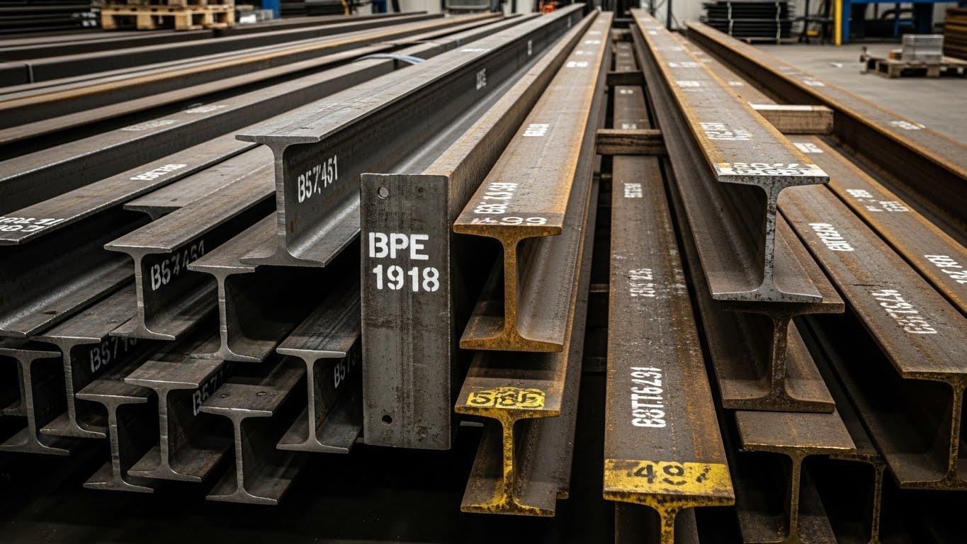 İnşaat alanında kullanılan büyük bir IPE demir kiriş